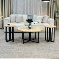 طقم طاولات ضيافة سطح خشب بيج مع 4 خدمة