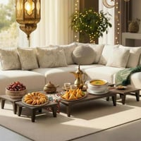 طقم طاولات ارضي خشب بني شكل مربع - بتصميم أنيق وعم...