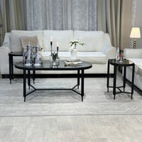 طقم طاولات ضيافة حديد أسود زجاج أسود مع 4 خدمة