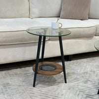 طقم طاولات ضيافة دورين خشب بني سطح زجاج شفاف 5 قطع