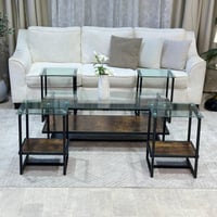 طقم طاولات ضيافة دورين خشب بني غامق مع زجاج شفاف 5...