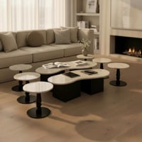 طقم طاولات ضيافة اسود سطح بديل رخام مع 6 طاولات خد...