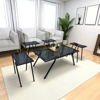 طقم طاولات ضيافة حديد أسود سطح زجاج شفاف مع 4 خدمة...