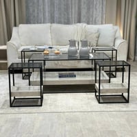 طقم طاولات ضيافة دورين بديل رخام قاعدة سوداء سطح ز...