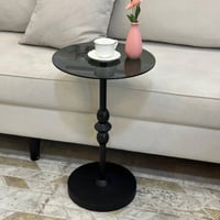 طاولة خدمة قاعدة سوداء سطح زجاج أسود شفاف - بتصميم...