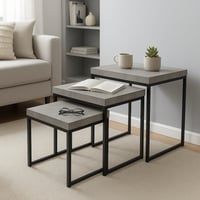 طقم طاولات شاي مدرج خشب رمادي 3 قطع - بتصميم فاخر...