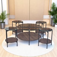 طقم طاولات ضيافة دورين خشب بني سطح زجاج شفاف مع 4...