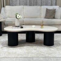 طقم طاولة سطح خشبي قاعدة سوداء مع 2 طاولات خدمة -...