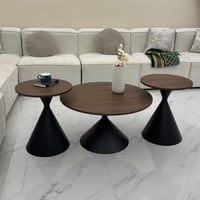 طقم طاولات ضيافة 3 قطع بسطح خشب بني