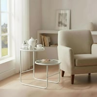 طاولة جانبية دورين حديد أبيض سطح زجاج شفاف - بتصمي...