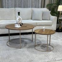 طقم طاولتين متداخلة شمباني خشب بني مع 4 خدمة #عروض...