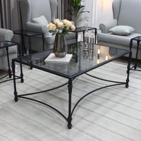 طقم طاولة تقديم مع 4 خدمة - تصميم زجاجي بإطار أسود...