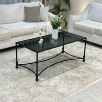 طقم طاولة تقديم مع 4 خدمة - تصميم زجاجي بإطار أسود...