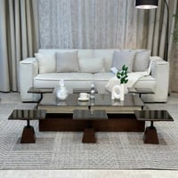 طقم طاولات سطح مراية ارضي مع 6 خدمة لون بني