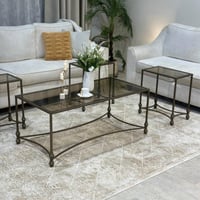 طقم طاولة تقديم مع 4 خدمة - تصميم زجاجي بإطار بني...