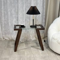 طاولة خشب سطح زجاج شفاف