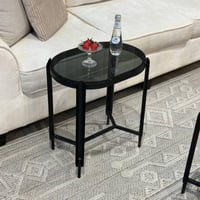 طقم طاولات ضيافة حديد أسود زجاج أسود مع 4 خدمة