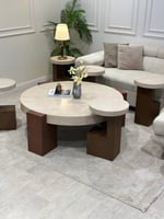 طقم طاولات ضيافة سطح بديل رخام قعدة بني مع 6 خدمة