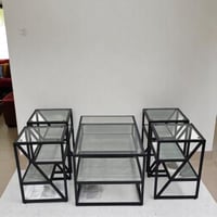 طقم طاولات ضيافة دورين سطح زجاج شفاف خشب رمادي مع...