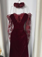 فستان سهره برغندي مخمل ودانتيل