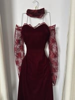 فستان سهره برغندي مخمل ودانتيل