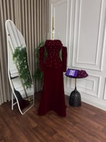 فستان سهره مخمل عنابي