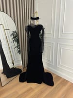 فستان سهره اسود مخمل ودانتيل