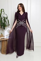 فستان سهرة بنفسي ملكي بتطريز كريستالي فاخر وتصميم...