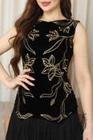 فستان سهرة أسود مخمل بتطريز ذهبي فاخر وتصميم أنيق...