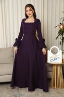 فستان سهرة بنفسجي فاخر بتصميم راقٍ وتطريز لامع على...