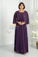 فستان سهرة بنفسجي فاخر بتصميم مطرز وكاب شيفون