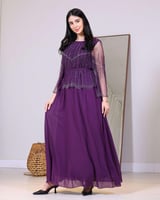 فستان سهرة كريستال فخم بلون موف وأسود