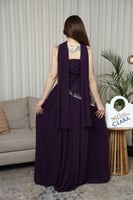 فستان سهرة بنفسجي مطرز بحبات اللؤلؤ ولمسة شيفون را...