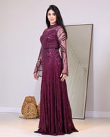 فستان سهرة دانتيل بكريستال أنيق - لونين