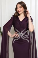 فستان سهرة بنفسي ملكي بتطريز كريستالي فاخر وتصميم...