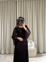 فستان دانتيل خمري أنيق بأكمام واسعة وتصميم كلوش نا...