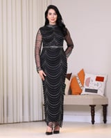 فستان ترتر ملكي بأكمام تول