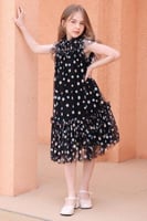 فستان بناتي بتل أسود مزين بتطريزات ملونة