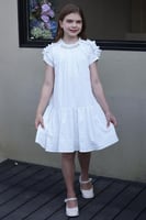 فستان أكمام كشكشة مع كريستال على الياقة