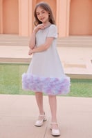 فستان بناتي مزين بحواف من التل الملون وكريستال على...