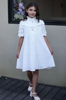 فستان سكري اكمام مكشكشة