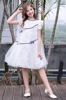 فستان مشجر تغطيه طبقة من التل مزين بشريطين باللون...