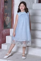 فستان بناتي بدرجة الأزرق السماوي مع فصوص كريستالية...