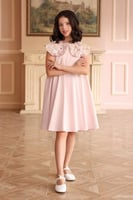 فستان بناتي لازن الروز الفاتح وياقة مزينة بتطريزات...