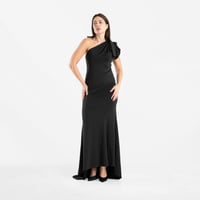 فستان سهرة اسود بكتف واحد وتصميم أنيق