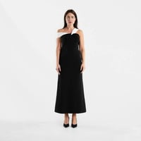 فستان سهرة اسود طويل بتصميم عصري فخم ولمسة بيضاء