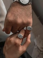 خاتم ملكي مقبض فضه عيار 925 - ابيض معرق