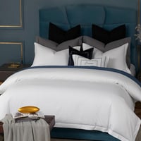 هيلتون طقم مفروشات أبيض مقلم 100% قطن 400 غرزة