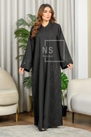 عباية تخريم محدد بالكريستال والهاري مع التل الشفاف