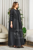 عباية تفتة فاخرة بتدخيلة مشجّر وشك يدوي ناعم